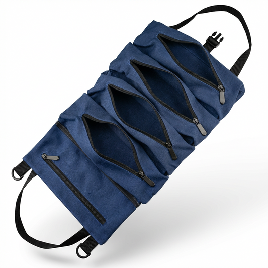 Canvas Tool Roll Organizer – Heavy-Duty Roll Up Bag with 5 Zipper Pockets for Mechanics & DIY