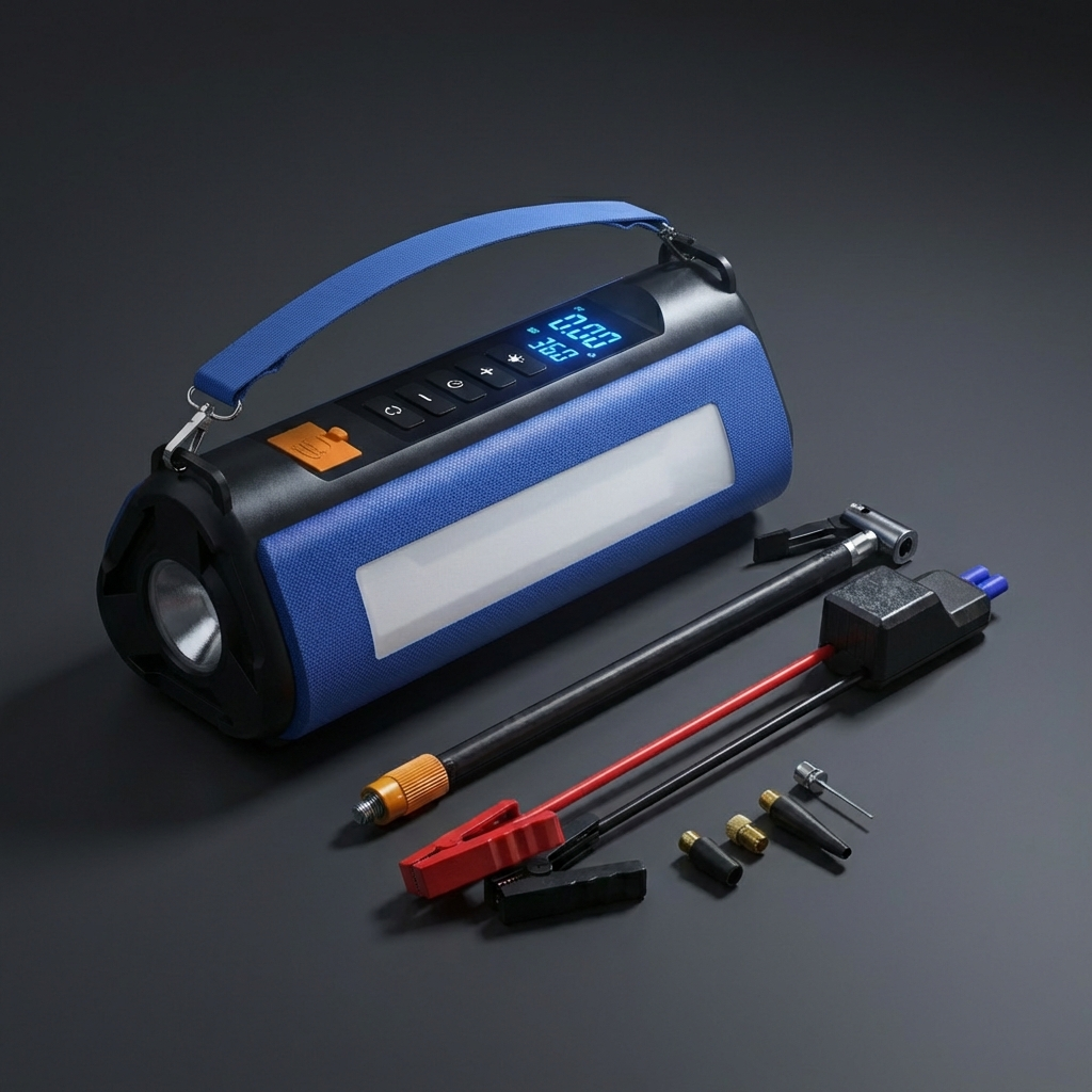 4-in-1 Car Jump Starter & Tire Inflator Pump - 10000mAh Emergency Power Supply