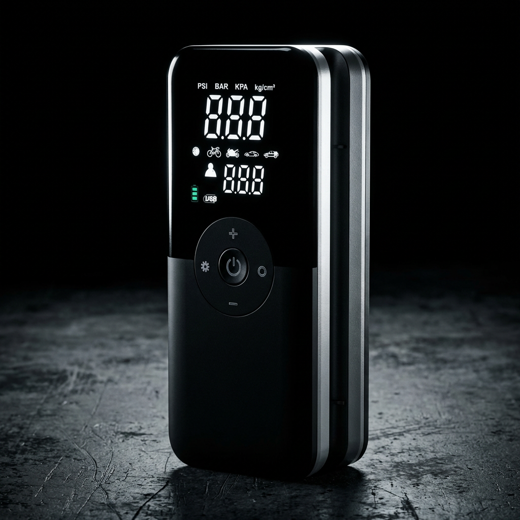 Portable Tire Inflator Air Compressor - Cordless Car Tire Pump with Digital Pressure Gauge & Emergency Light