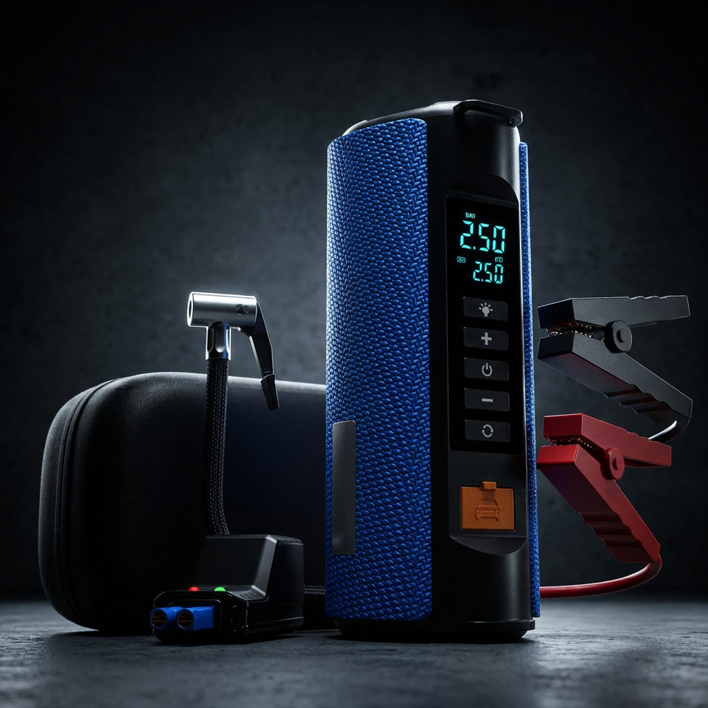 4-in-1 Car Jump Starter & Tire Inflator Pump - 10000mAh Emergency Power Supply