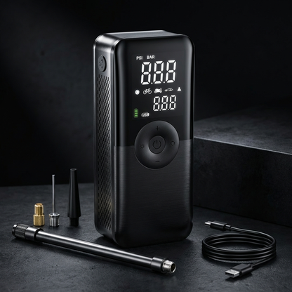 Portable Tire Inflator Air Compressor - Cordless Car Tire Pump with Digital Pressure Gauge & Emergency Light