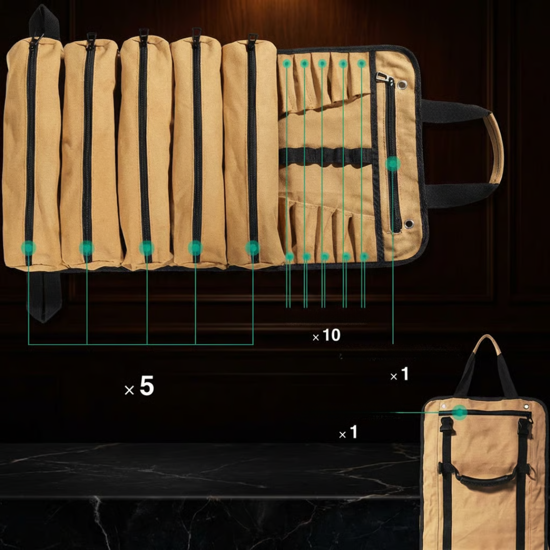 Portable Roll Up Tool Organizer - 40LB Capacity Canvas Repair Bag with Shoulder Strap