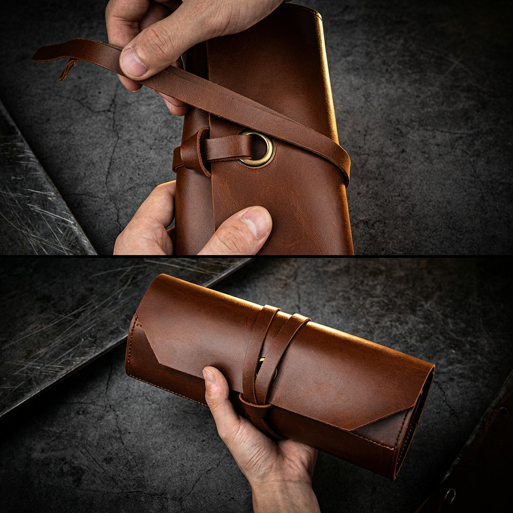 Handcrafted PU Leather Tool Roll - Compact Storage Sleeve for Wrenches, Screwdrivers & Hand Tools