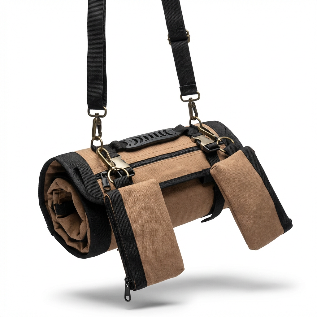 Portable Roll Up Tool Organizer - 40LB Capacity Canvas Repair Bag with Shoulder Strap