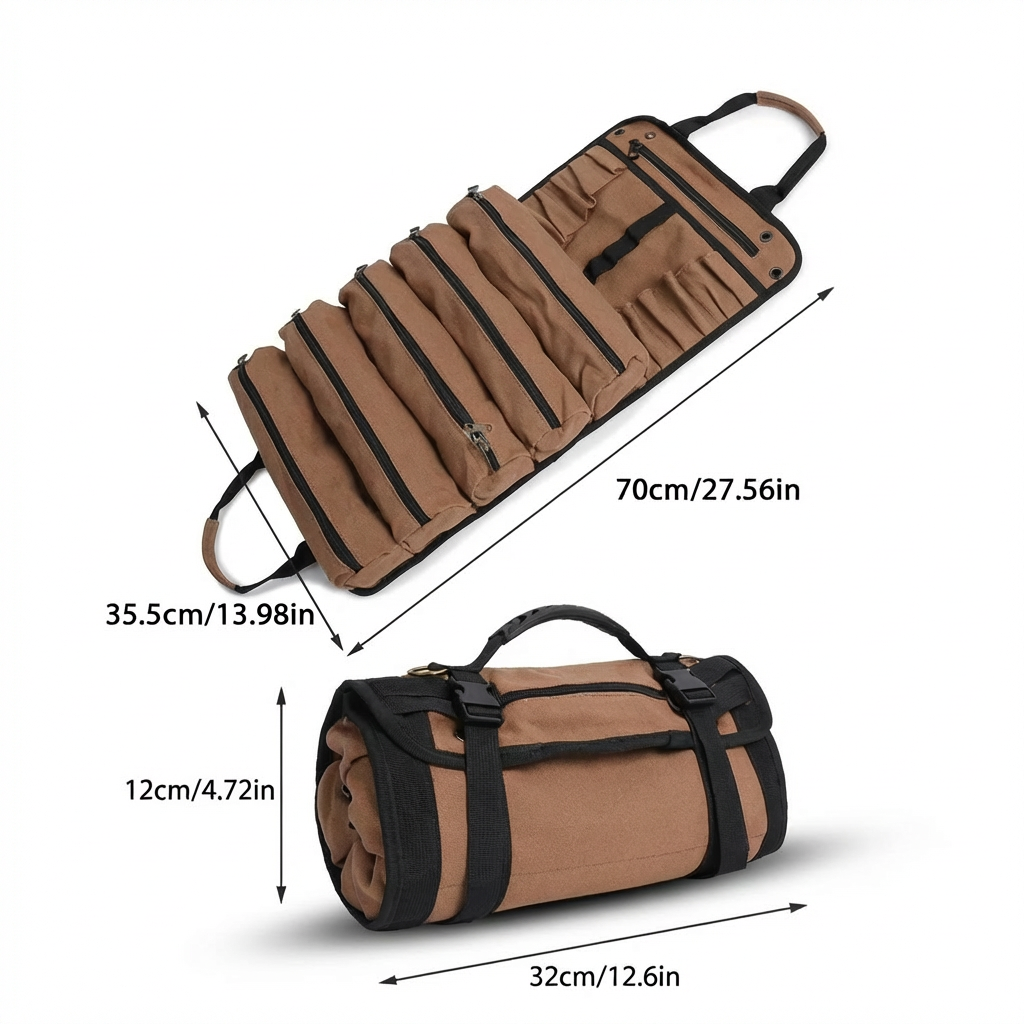 Portable Roll Up Tool Organizer - 40LB Capacity Canvas Repair Bag with Shoulder Strap