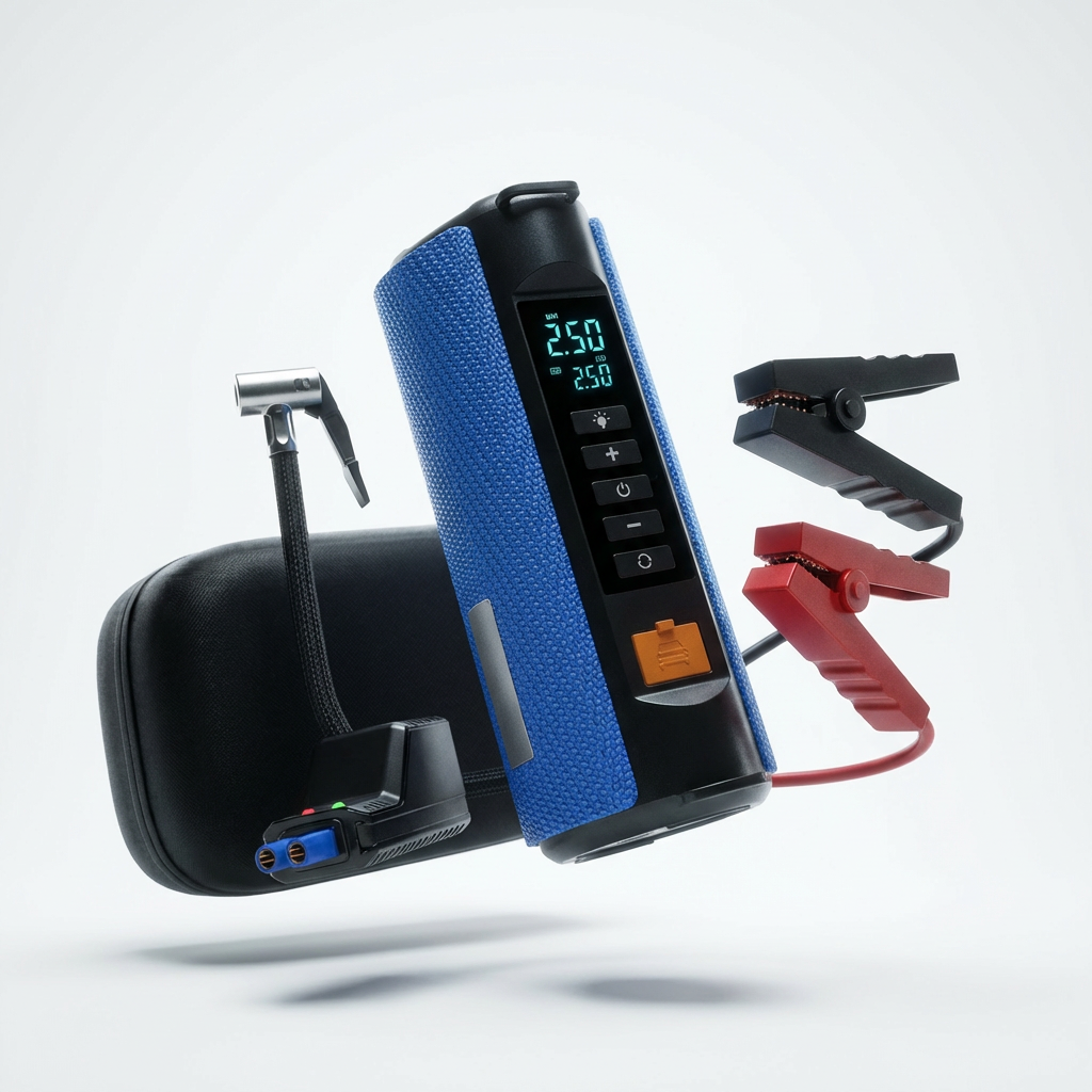 4-in-1 Car Jump Starter & Tire Inflator Pump - 10000mAh Emergency Power Supply