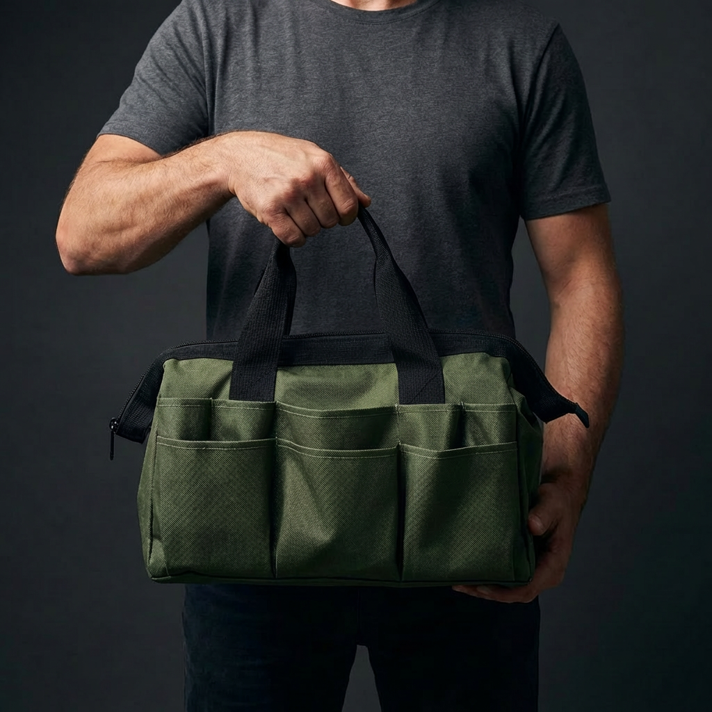 Large Wide-Mouth Tool Bag - Waterproof 600D Oxford Canvas Storage Organizer for Mechanics & DIY