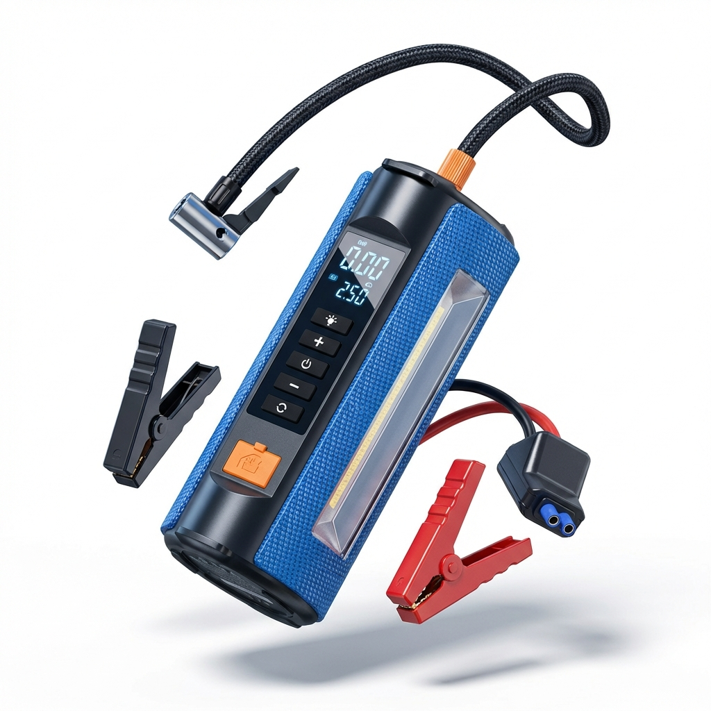 4-in-1 Car Jump Starter & Tire Inflator Pump - 10000mAh Emergency Power Supply