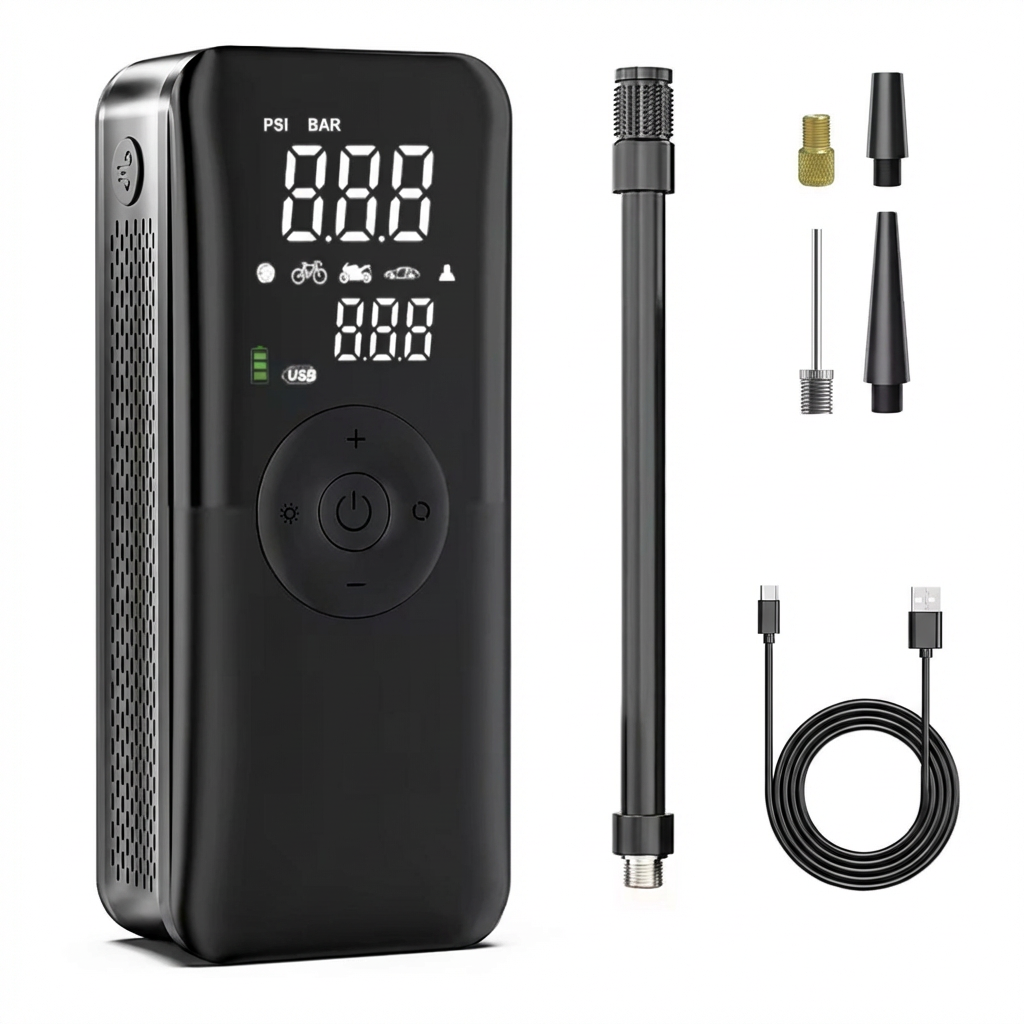 Portable Tire Inflator Air Compressor - Cordless Car Tire Pump with Digital Pressure Gauge & Emergency Light