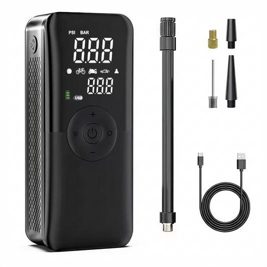 Portable Tire Inflator Air Compressor - Cordless Car Tire Pump with Digital Pressure Gauge & Emergency Light