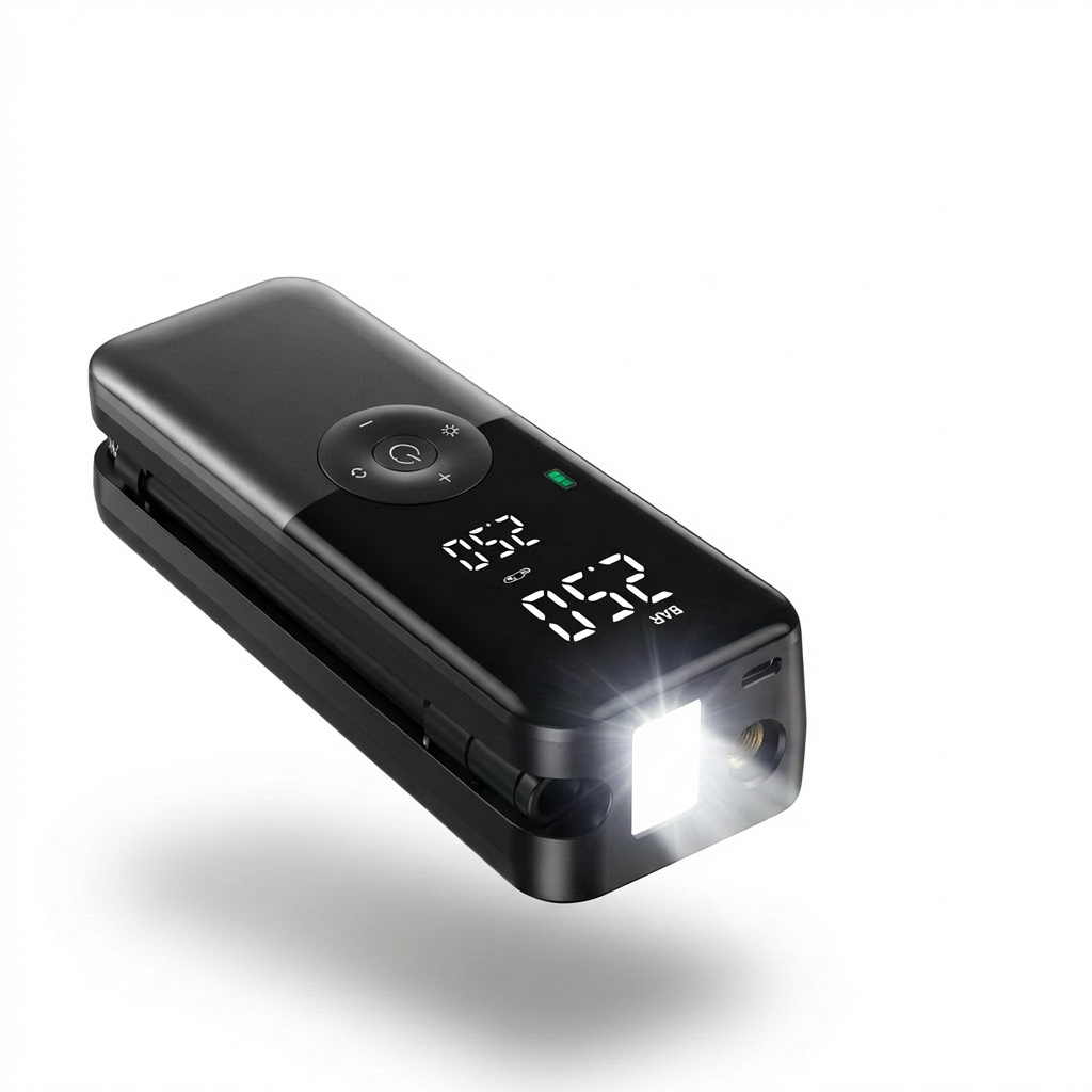 Portable Tire Inflator Air Compressor - Cordless Car Tire Pump with Digital Pressure Gauge & Emergency Light